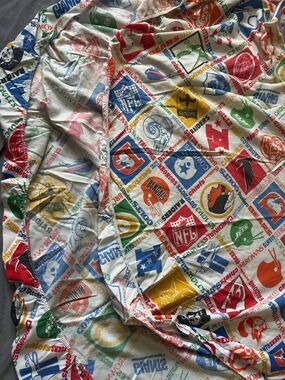 Vintage 70s NFL Teams Fitted Sheet Twin Sears Perma Prest Retro Fabric USA